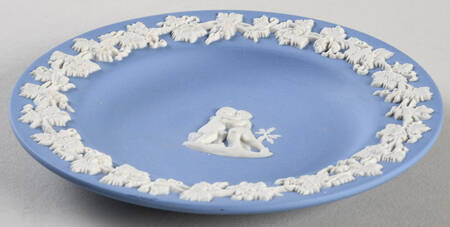 Cream Color on Lavender (Pale Blue) Jasperware 4" Zodiac Gemini Round Tray