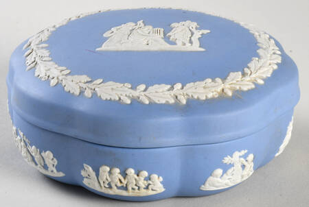 Cream Color on Lavender (Pale Blue) Jasperware Large Scalloped Candy Box & Lid