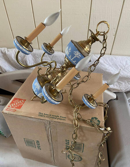 Cream Color on Lavender (Pale Blue) Jasperware 5 Light Chandelier