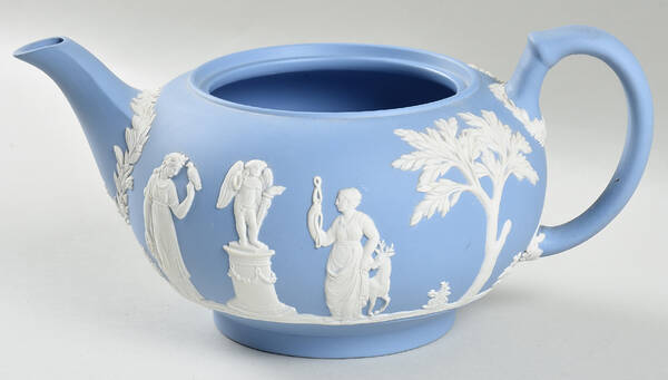 Cream Color on Lavender (Pale Blue) Jasperware Teapot No Lid