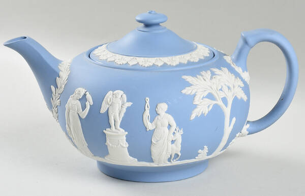 Cream Color on Lavender (Pale Blue) Jasperware Teapot & Lid
