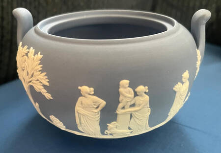 Cream Color on Lavender (Pale Blue) Jasperware Sugar Bowl No Lid