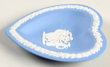 Cream Color on Lavender (Pale Blue) Jasperware Small Heart Shape Ashtray