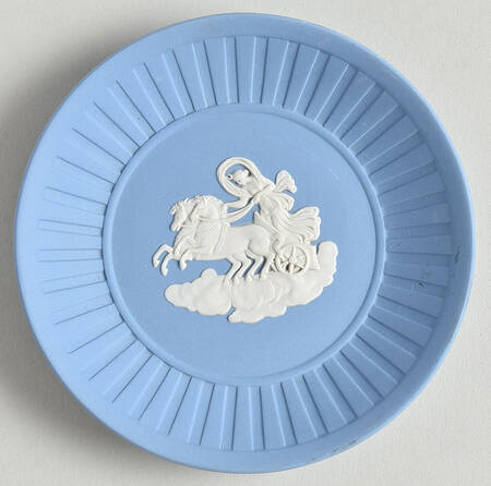 Cream Color on Lavender (Pale Blue) Jasperware 4" Round Fluted Tray