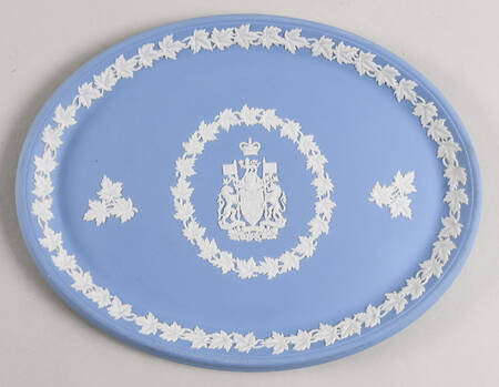 Cream Color on Lavender (Pale Blue) Jasperware 10" Oval Tray by Wedgwood