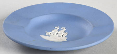 Cream Color on Lavender (Pale Blue) Jasperware 2 Slot Round Ashtray