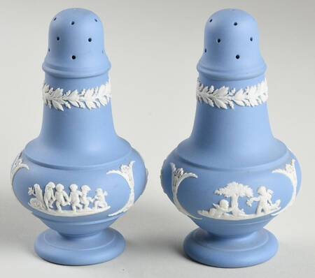 Cream Color on Lavender (Pale Blue) Jasperware Salt & Pepper Set