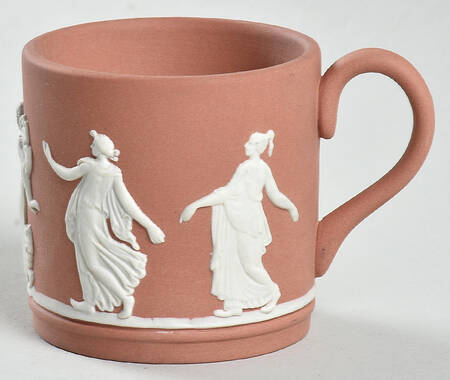 Cream Color on Lavender (Pale Blue) Jasperware Flat Terra Cotta Demitasse Cup