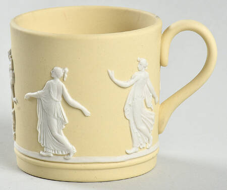 Cream Color on Lavender (Pale Blue) Jasperware Flat Cane Demitasse Cup