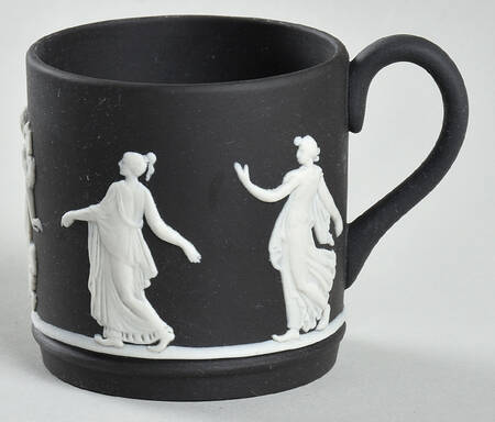 Cream Color on Lavender (Pale Blue) Jasperware Flat Black Demitasse Cup