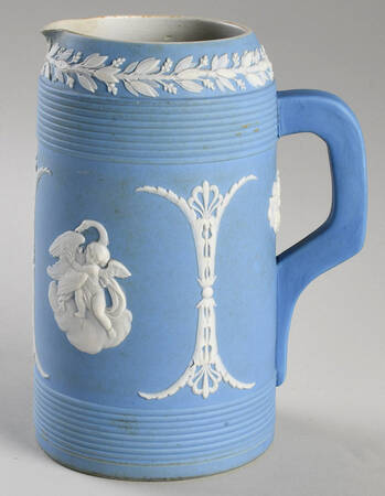 Cream Color on Lavender (Pale Blue) Jasperware Large Tankard Jug by Wedgwood