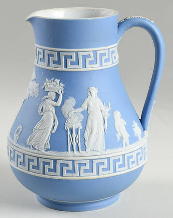 Cream Color on Lavender (Pale Blue) Jasperware 6" Etruscan Jug