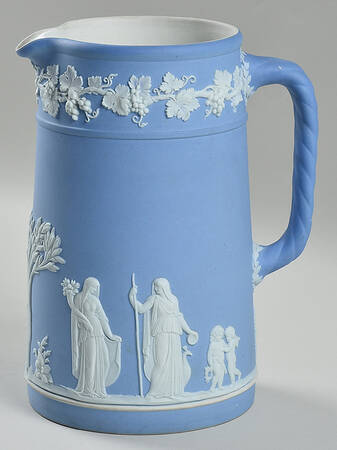 Cream Color on Lavender (Pale Blue) Jasperware Large Trojan Jug