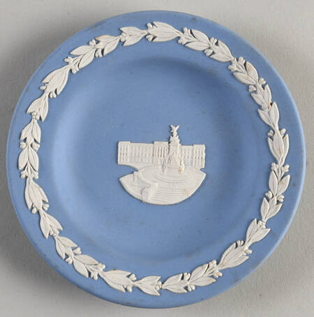 Cream Color on Lavender (Pale Blue) Jasperware Round Landmark Tray