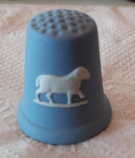 Cream Color on Lavender (Pale Blue) Jasperware Thimble