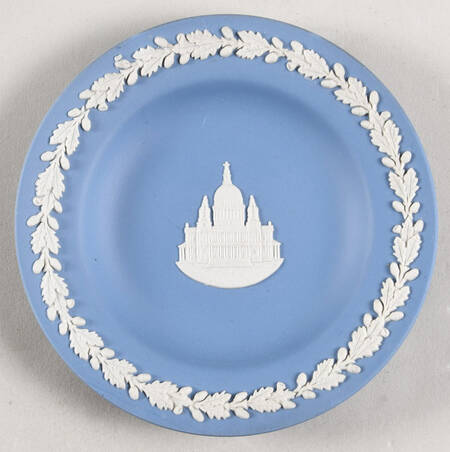 Cream Color on Lavender (Pale Blue) Jasperware Round Landmark Tray by Wedgwood