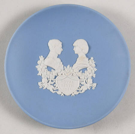Cream Color on Lavender (Pale Blue) Jasperware Round Personality Tray