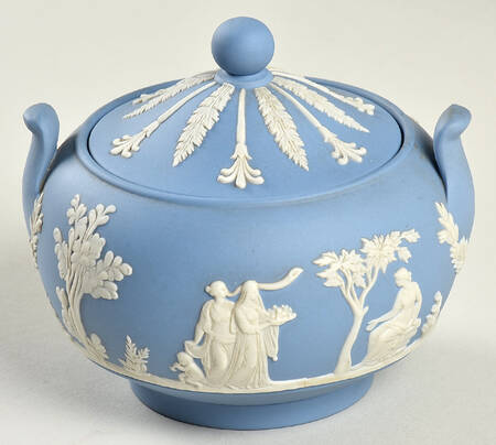 Cream Color on Lavender (Pale Blue) Jasperware Sugar Bowl & Lid by Wedgwood