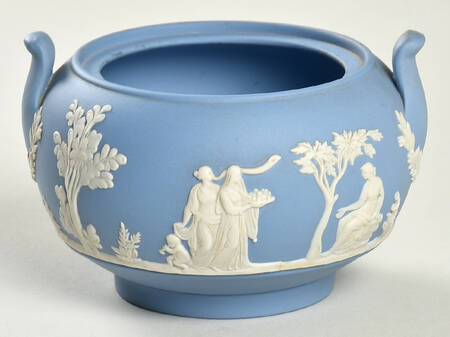 Cream Color on Lavender (Pale Blue) Jasperware Sugar Bowl No Lid