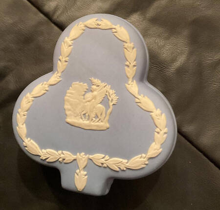 Cream Color on Lavender (Pale Blue) Jasperware Club Shape Box & Lid