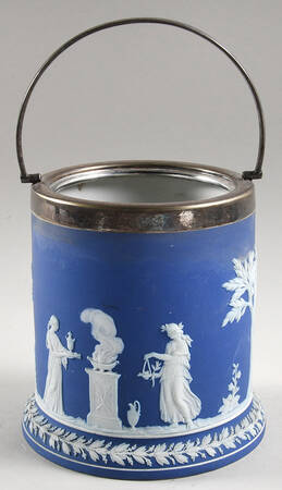 Cream Color on Wedgwood Blue Jasperware Biscuit Barrel No Lid