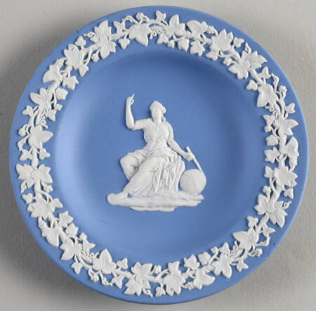 Cream Color on Lavender (Pale Blue) Jasperware 4" Round Tray by Wedgwood
