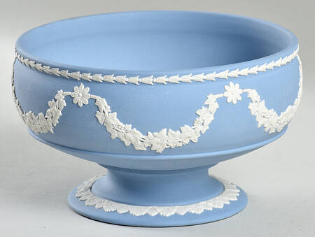 Cream Color on Lavender (Pale Blue) Jasperware Round Bowl-Footed-Imperial