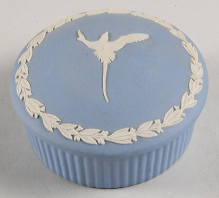 Cream Color on Lavender (Pale Blue) Jasperware 3" Fluted Round Box & Lid