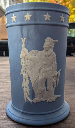 Cream Color on Lavender (Pale Blue) Jasperware 4" Spill Vase