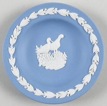 Cream Color on Lavender (Pale Blue) Jasperware Animal Round Tray