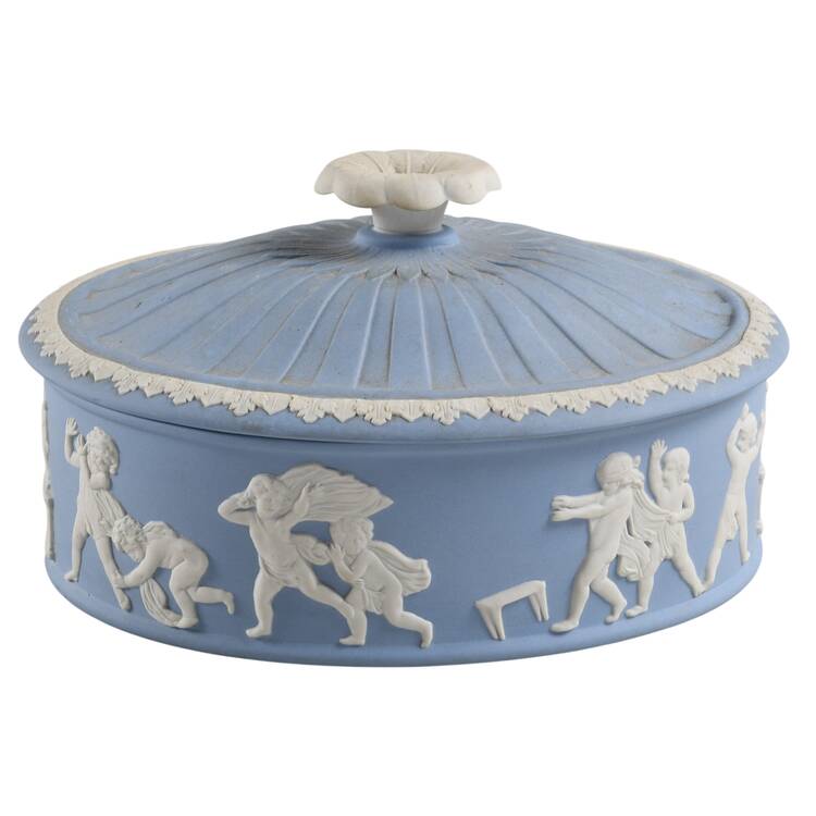 Cream Color on Lavender (Pale Blue) Jasperware Powder Box with Lid