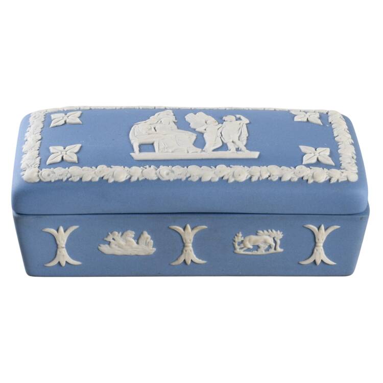 Cream Color on Lavender (Pale Blue) Jasperware 3" Rectangular Box & Lid