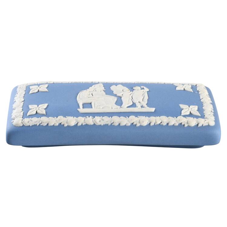 Cream Color on Lavender (Pale Blue) Jasperware Lid for 3" Rectangular Box