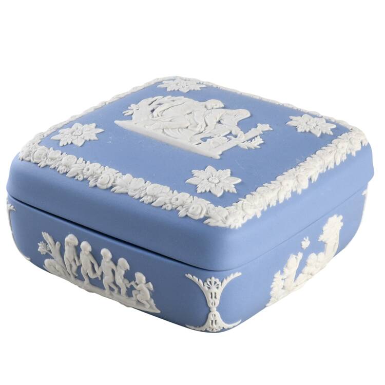 Cream Color on Lavender (Pale Blue) Jasperware Square Box & Lid
