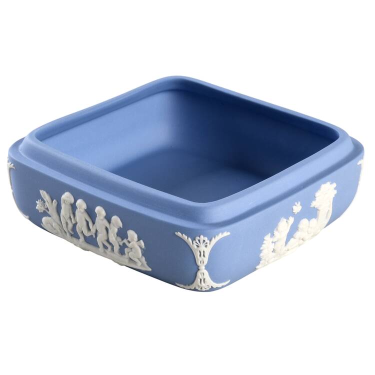 Cream Color on Lavender (Pale Blue) Jasperware Square Box No Lid