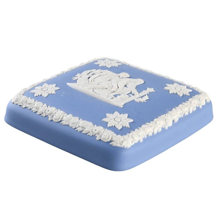 Cream Color on Lavender (Pale Blue) Jasperware Lid for Square Box