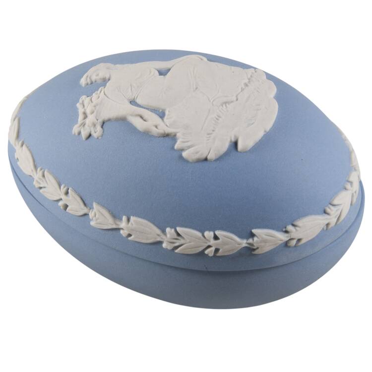 Cream Color on Lavender (Pale Blue) Jasperware 2" Egg Box & Lid by Wedgwood