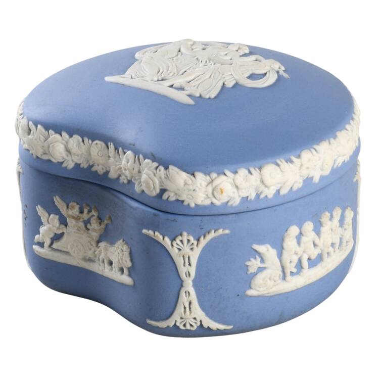 Cream Color on Lavender (Pale Blue) Jasperware Bean Box & Lid by Wedgwood