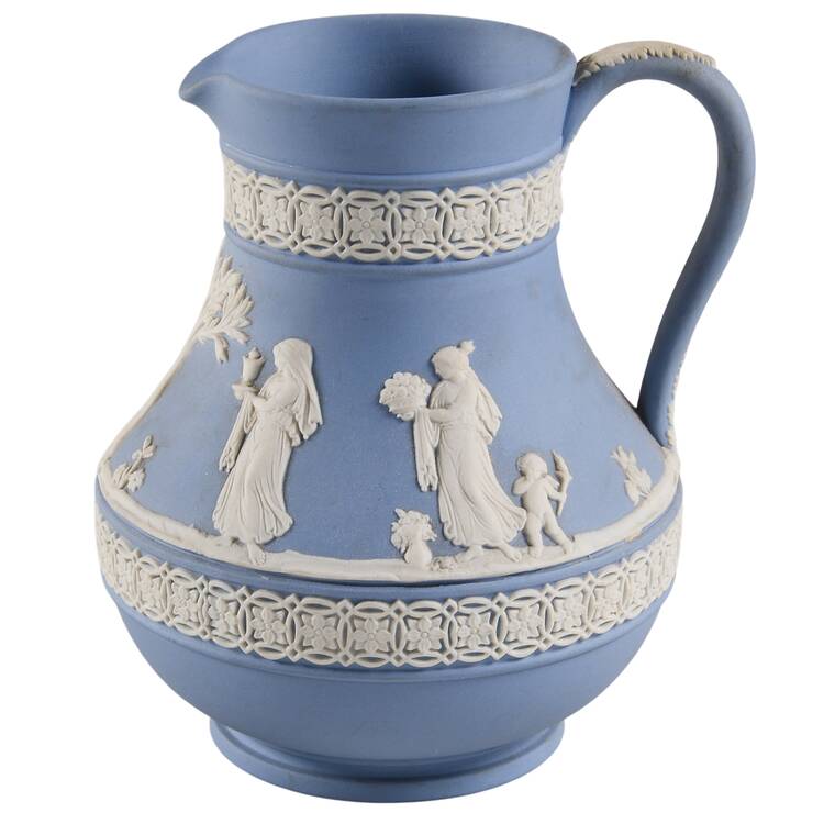 Cream Color on Lavender (Pale Blue) Jasperware 5" Etruscan Jug