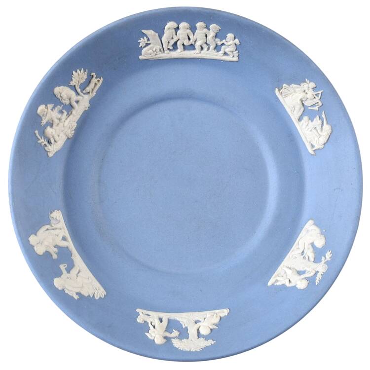 Cream Color on Lavender (Pale Blue) Jasperware Saucer for Flat Demitasse Cup