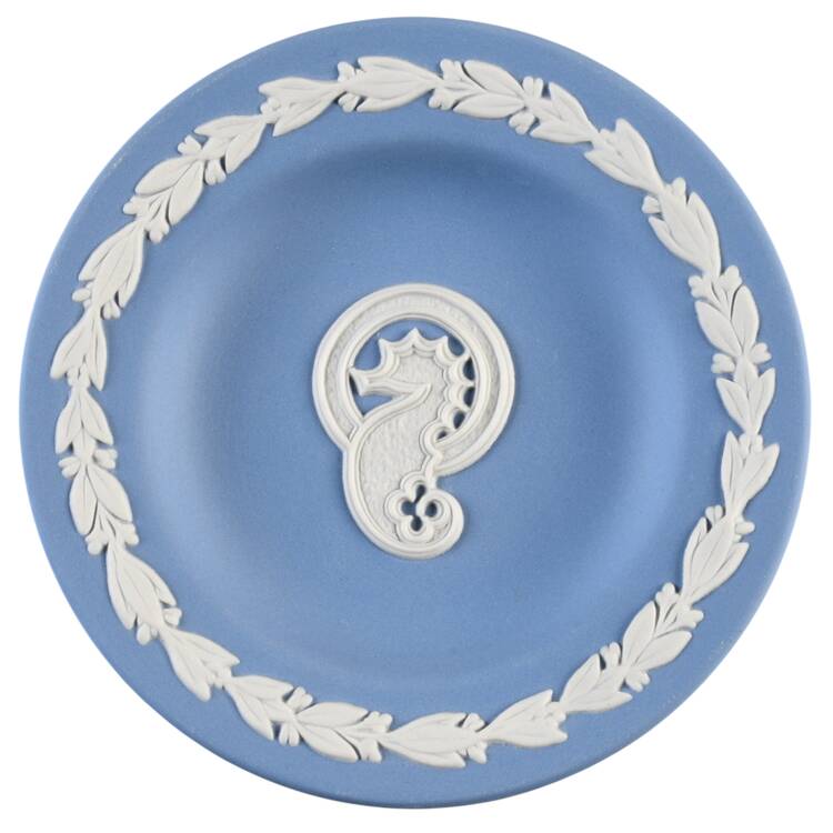 Cream Color on Lavender (Pale Blue) Jasperware 4" Round Tray