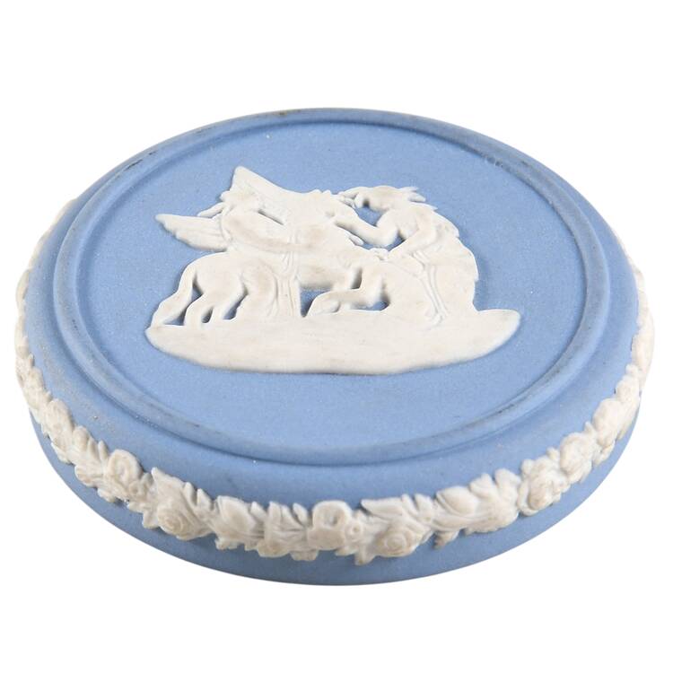 Cream Color on Lavender (Pale Blue) Jasperware Lid for Miniature Round Box