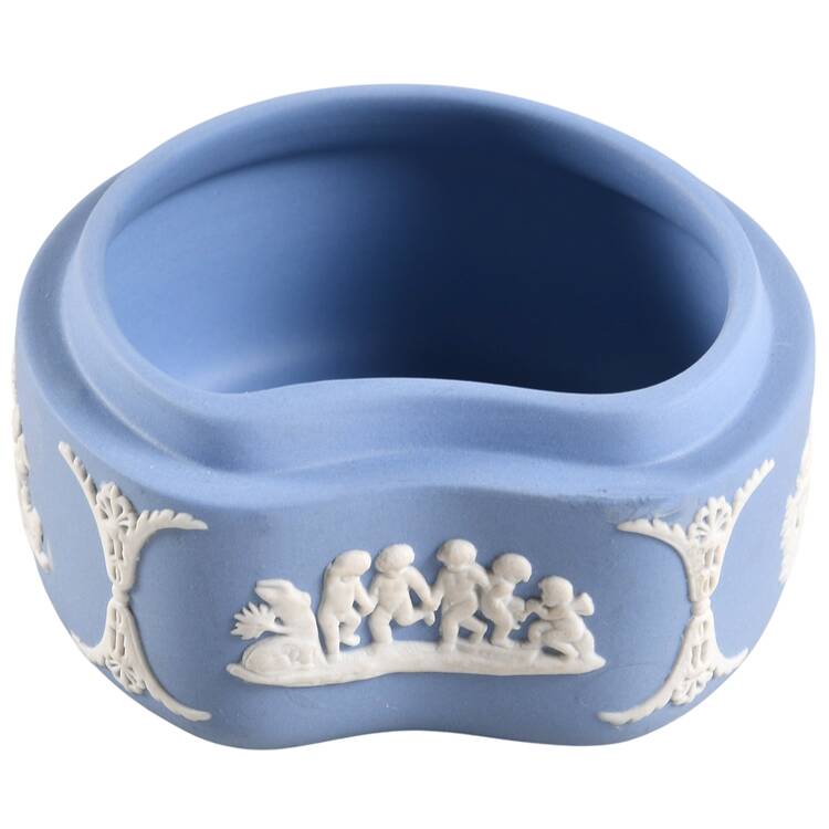 Cream Color on Lavender (Pale Blue) Jasperware Bean Box No Lid