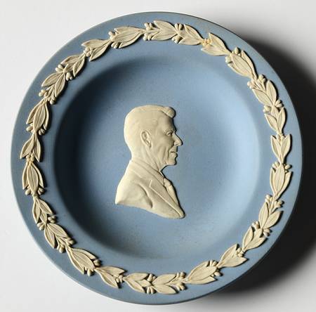 Cream Color on Lavender (Pale Blue) Jasperware Round Personality Tray