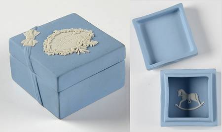 Cream Color on Lavender (Pale Blue) Jasperware Square Miniature Box