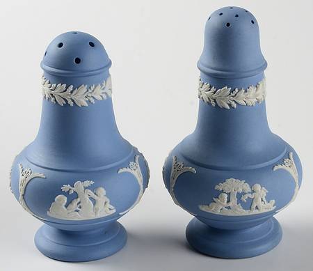 Cream Color on Lavender (Pale Blue) Jasperware Salt & Pepper Set