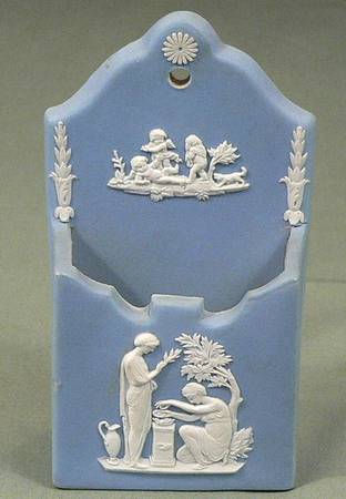 Cream Color on Lavender (Pale Blue) Jasperware Match Box Holder