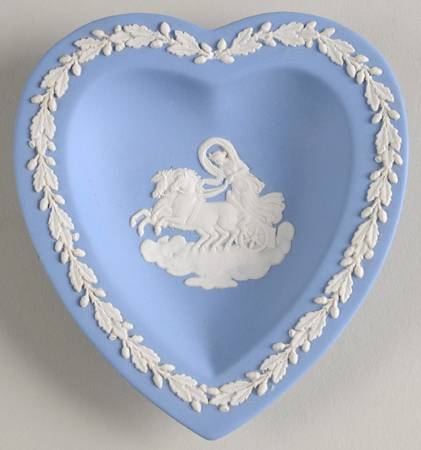 Cream Color on Lavender (Pale Blue) Jasperware Small Heart Shape Ashtray