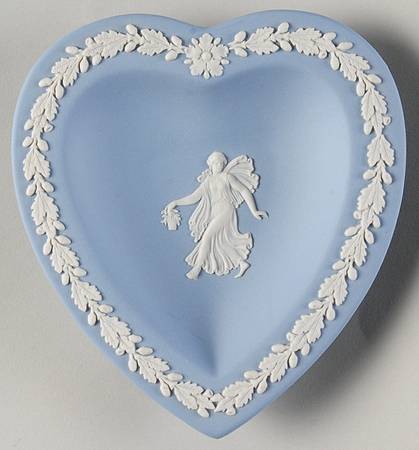 Cream Color on Lavender (Pale Blue) Jasperware Small Heart Shape Ashtray