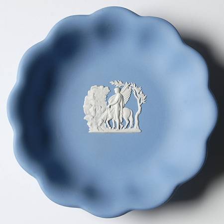 Cream Color on Lavender (Pale Blue) Jasperware Round Scalloped Compotier